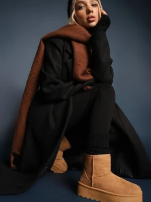 Brązowe Śniegowce za Kostkę na Platformie Ocieplane Futerkiem Divena