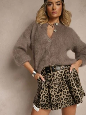 Zdjęcie produktu Brązowe Spódnico-Szorty w Panterkę z Ekoskóry High Waist Ozdobione Paskiem Alleana Elsa.m By May