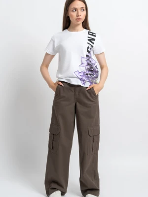 Brązowe spodnie bawełniane typu cargo z przestrzennymi kieszeniami Reporter