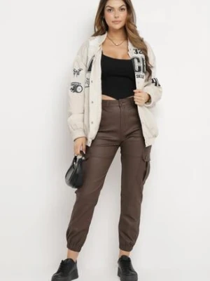 Brązowe Spodnie Bojówki z Ozdobną Klapą i Ściągaczami Virean daysie