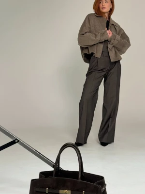 Brązowe spodnie damskie z kantem w 100% z wełny - Caffe LAÏF