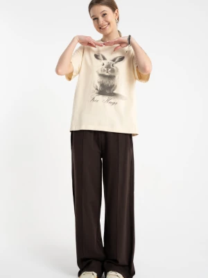 Brązowe spodnie dresowe STRAIGHT z modnymi przeszyciami Reporter