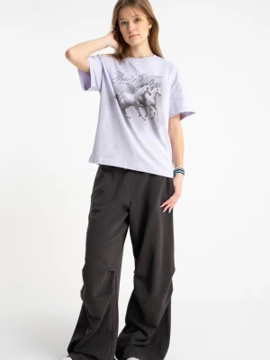 Brązowe spodnie dresowe  WIDE LEG z zaszewkami na kolanach Reporter