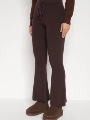 Brązowe Spodnie Dzwony z Dzianiny z Wiskozą Zetiva