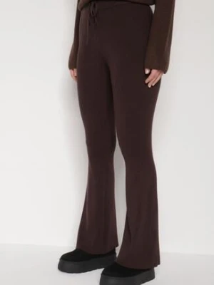 Brązowe Spodnie Dzwony z Dzianiny z Wiskozą Zetiva
