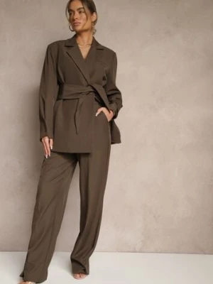 Brązowe Spodnie Garniturowe High Waist Annavia