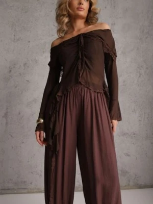 Brązowe Spodnie High Waist o Kroju Balloon Mezesha melya by melody