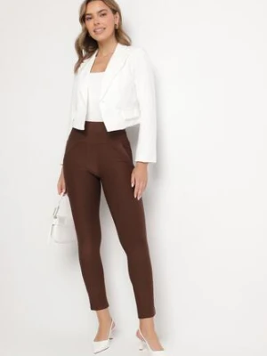 Brązowe Spodnie o Dopasowanym Kroju z Gumką w Talii i Kieszeniami Rizenna yu & me