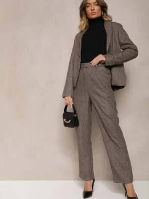 Brązowe Spodnie o Klasycznym Kroju High Waist Ozdobione Guzikami Liliwenna sophyline paris