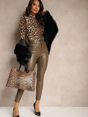 Brązowe Spodnie o Kroju Skinny z Ekoskóry Zorlemi defox