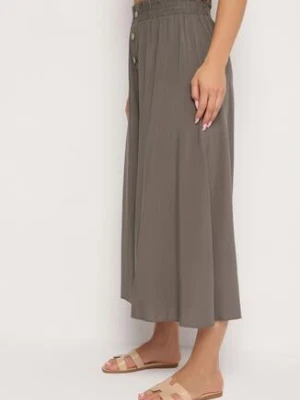 Brązowe Spodnie Palazzo z Wiskozy z Gumką w Pasie Ozdobione Guzikami z Nogawkami 3/4 Efilis cflo