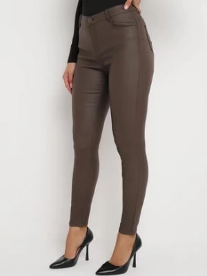 Brązowe Spodnie Skinny z Imitacji Skóry Awileda daysie
