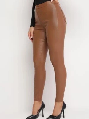 Jasnobrązowe Spodnie Skinny z Imitacji Skóry Stana daysie