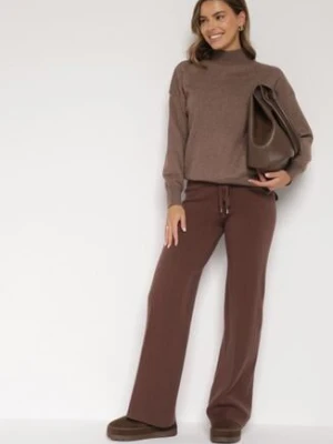 Brązowe Spodnie Szerokie Spodnie z Wysokim Stanem z Domieszką Kaszmiru Nefrina