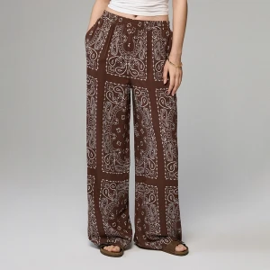 Brązowe spodnie wide leg high waist we wzory paisley House