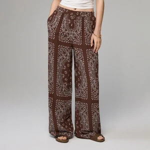 Brązowe spodnie wide leg high waist we wzory paisley House