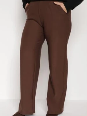 Brązowe Spodnie z Bawełną o Szerokim Kroju z Wysokim Stanem Danniva