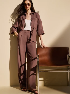 Brązowe spodnie z luźnymi nogawkami TARANKO