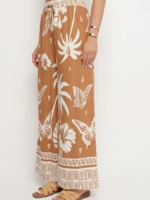 Brązowe Spodnie z Tropikalnym Wzorem i Szerokimi Nogawkami Emivelli j&x