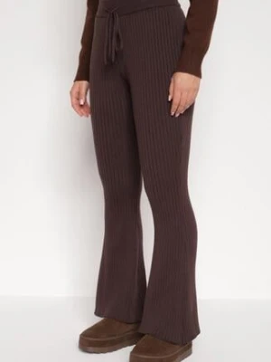 Brązowe Spodnie z Wiskozą i Wysokim Stanem Typu Dzwony Tusvira