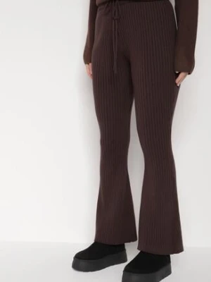 Brązowe Spodnie z Wiskozą i Wysokim Stanem Typu Dzwony Tusvira