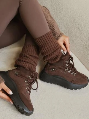 Brązowe Sportowe Sneakersy Śniegowce Vices na Grubej Podeszwie Nellsana