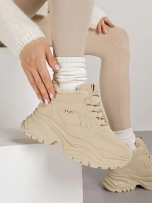 Ciemnobeżowe Streetwearowe Sneakersy Vices Chunky w Stylu Traperów na Platformie Leate
