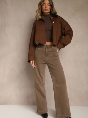 Brązowe Szerokie Jeansy High Waist z Bawełny Amendrie