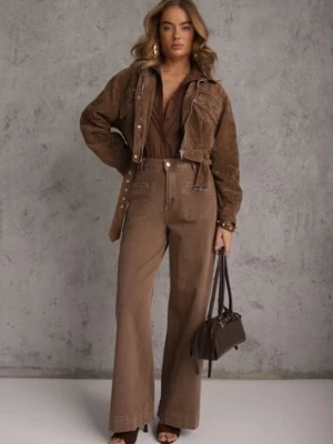 Brązowe Szerokie Jeansy High Waist z Bawełny Berinnessa milas91