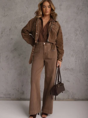 Brązowe Szerokie Jeansy High Waist z Bawełny Berinnessa Milas91