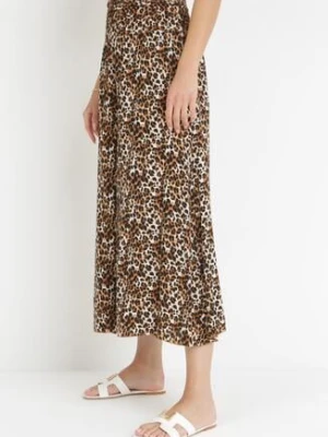 Brązowe Szerokie Spodnie w Panterkę o Długości 7/8 Lucinda j.stars