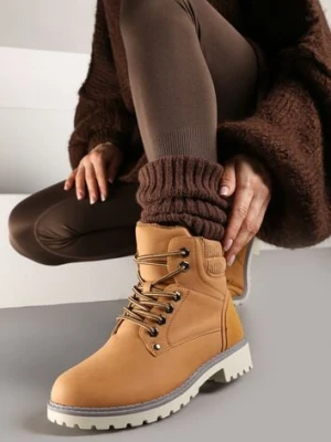 Brązowe Sznurowane Casualowe Traperki na Płaskiej Podeszwie Relobia vices