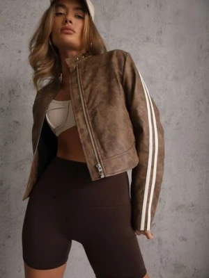 Brązowe Szorty Biker Shorts High Waist z Przeszyciem w Talii Phisera yu & me