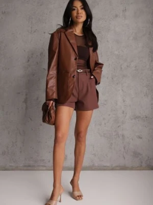 Brązowe Szorty High Waist w Eleganckim Stylu z Cienkim Paskiem ze Sprzączką Rissarie elsa.m by may