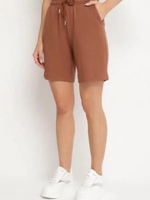 Brązowe Szorty Wykończone Gumką w Pasie i Wsuwanymi Kieszeniami Ritardia glo-story