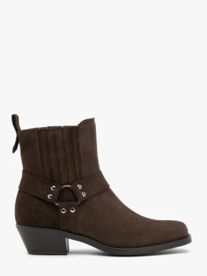 Brązowe sztyblety biker boots ze skóry welurowej Ryłko