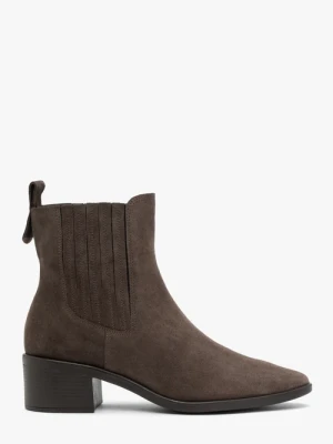 Brązowe sztyblety na słupku ze skóry welurowej Ryłko