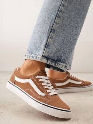 Brązowe Tenisówki Trampki z Niską Cholewką Ozdobione Geometrycznym Wzorem Wioressa bellamila