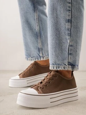 Brązowe Trampki na Grubej Podeszwie z Ażurową Cholewką Nalivera ballada