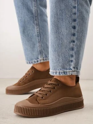 Brązowe Trampki z Imitacji Zamszu z Nieregularną Podeszwą ze Żłobieniami Naranatea ballada