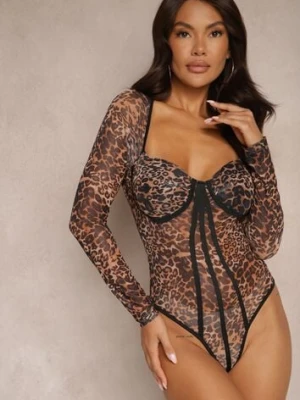 Brązowe Transparentne Body w Panterkę z Usztywnionymi Miseczkami Venoriae elsa.m by may