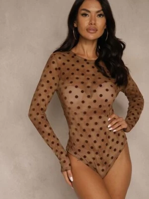 Brązowe Transparentne Body z Wiskozą w Kropki z Weluru Lianassa