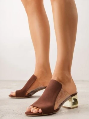 Brązowe Transparentne Klapki na Słupku z Wkładką ze Skóry Naturalnej Neveliza