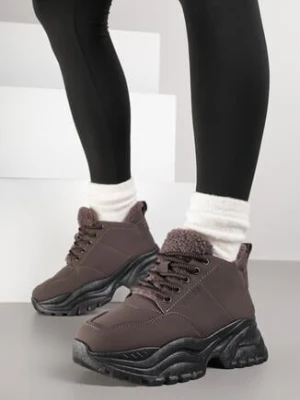 Brązowe Traperki Sneakersy Vices na Grubej Tłoczonej Platformie Typu Traperki Narrise