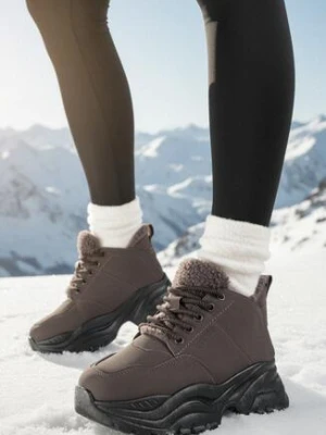 Brązowe Traperki Sneakersy Vices na Grubej Tłoczonej Platformie Typu Traperki Narrise