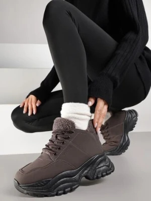 Brązowe Trapery Sneakersy Vices na Platformie z Tłoczeniem Nirrise