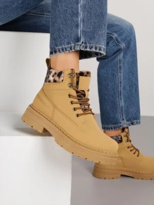 Brązowe Trapery ze Wstawkami we Wzór Vetiara