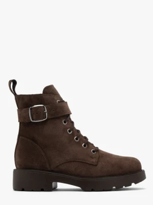 Brązowe trzewiki damskie z ozdobną sprzączką Ryłko