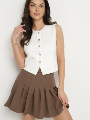 Brązowe Wiskozowe Spódnico-Spodenki High Waist z Plisami Annelin