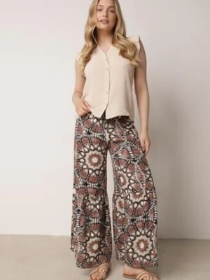 Brązowe Wiskozowe Spodnie Typu Palazzo z Wysokim Stanem i Gumką w Pasie Agnalia cflo